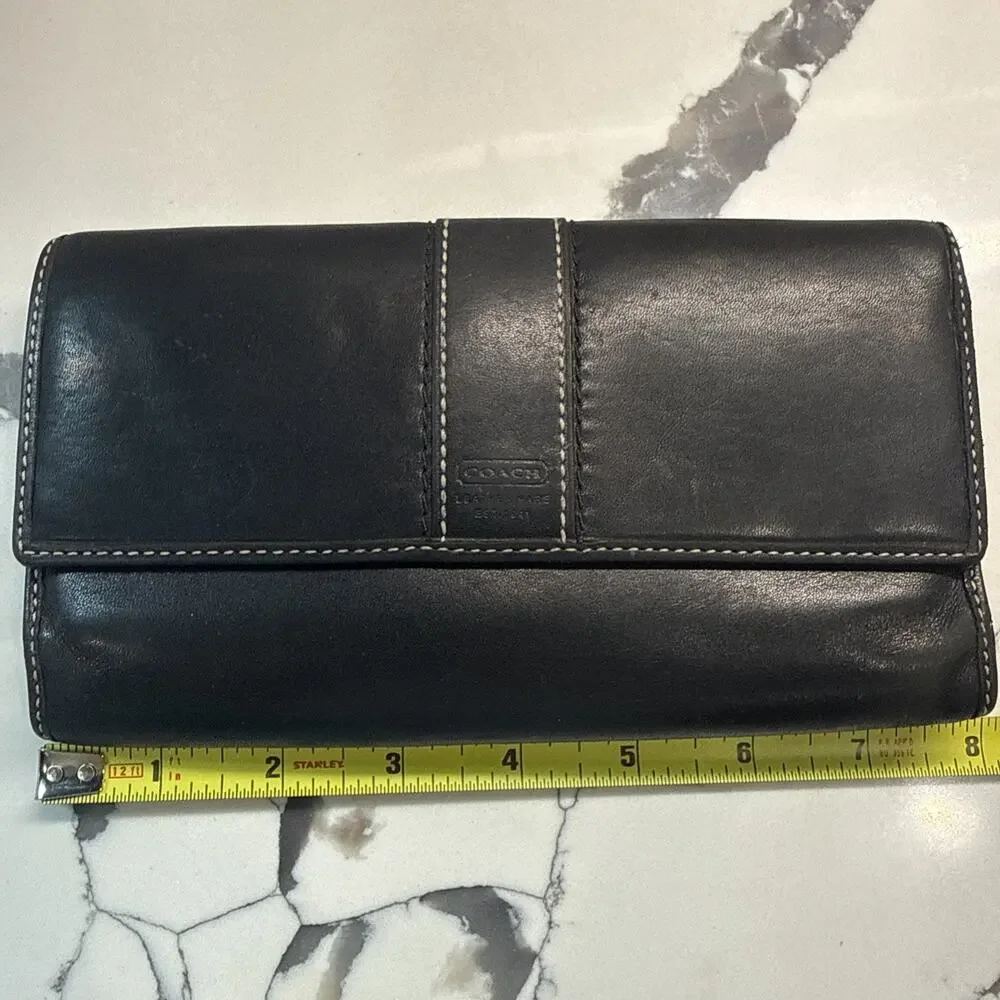 Vintage Coach Hampton Black Wallet Tri Fold Purple Interior Flaws